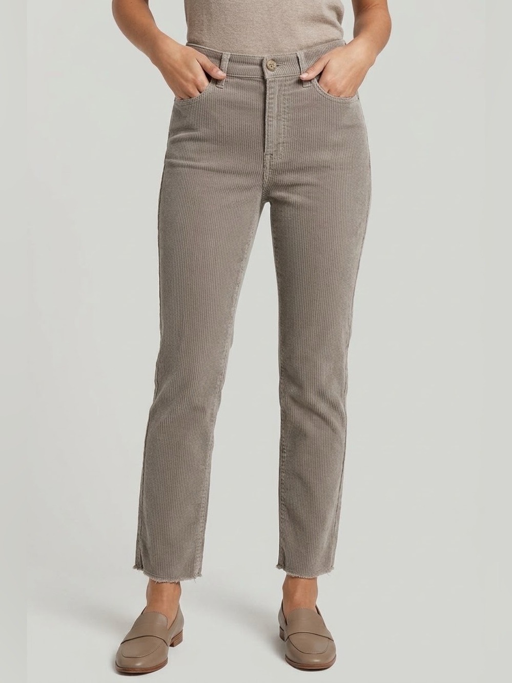 LOFT Corduroy Pants Gray High Rise Straight Leg Raw Cut Hem Ankle 27 / 4